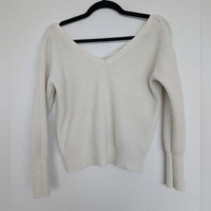 Maeve by Anthropologie Cross-Back V Neck Knit Cropped Sweater Size M Cream